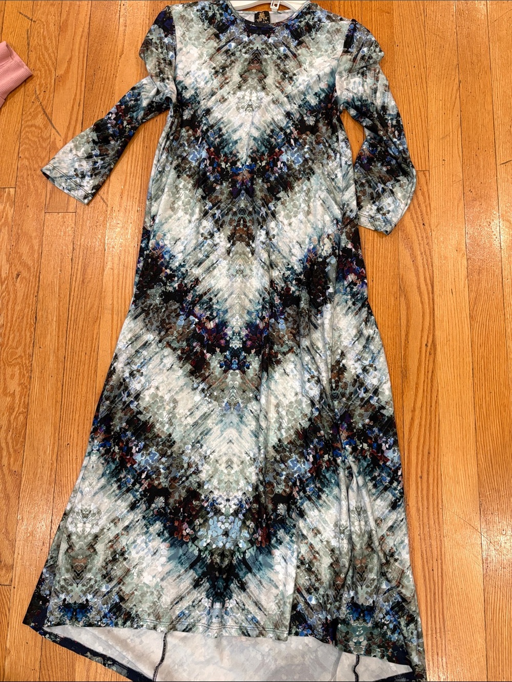 Ellen Tracy Blue Green Chevron-Effect Maxi Dress